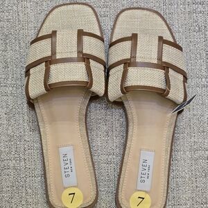 Steven New York Haya Cognac Size 7 Womens Tan and Brown Woven Slide Sandals